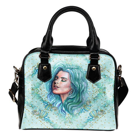 Summer Mermaid Themed Design B4 Women Fashion Shoulder Handbag Black Vegan Faux Leather