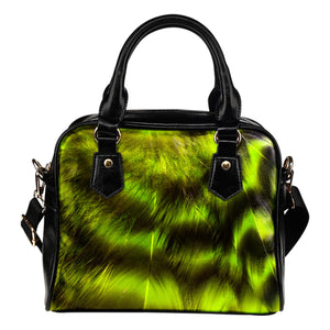 Feather Themed Design #B09 Women Fashion Shoulder Handbag Black Vegan Faux Leather
