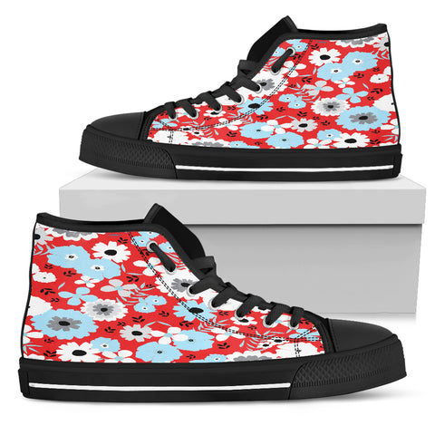 Red Blue White Floral Women High Top Shoes