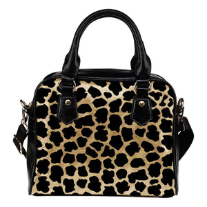 Animal Prints White Leopard Theme Women Fashion Shoulder Handbag Black Vegan Faux Leather