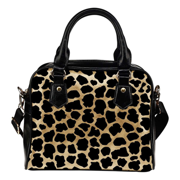 Animal Prints White Leopard Theme Women Fashion Shoulder Handbag Black Vegan Faux Leather
