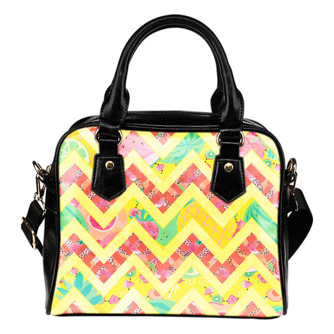 Fruits Themed Design B15 Women Fashion Shoulder Handbag Black Vegan Faux Leather