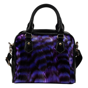 Feather Themed Design #B08 Women Fashion Shoulder Handbag Black Vegan Faux Leather