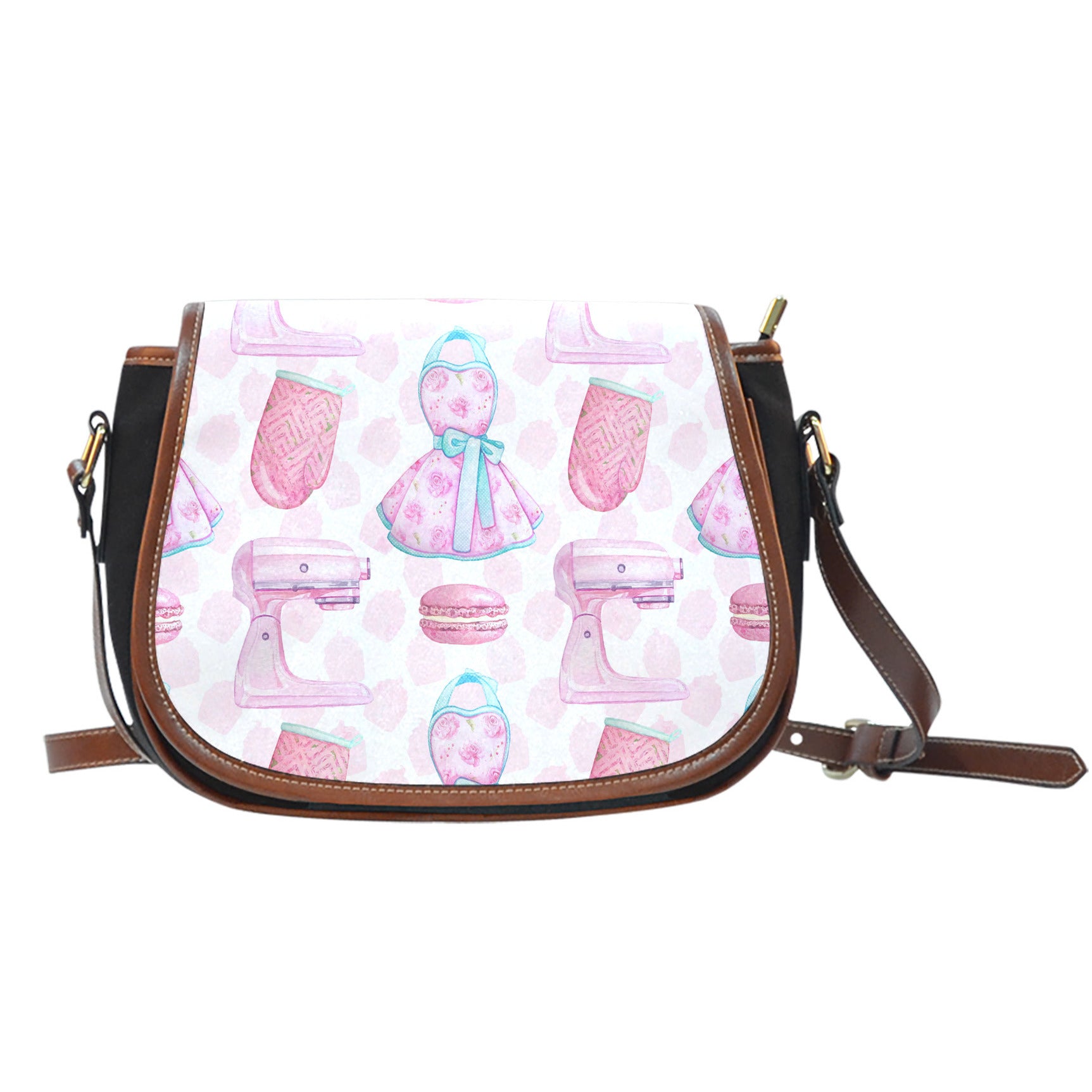 Baking Themed Aprons And Mixers Crossbody Shoulder Canvas Leather Saddle Bag