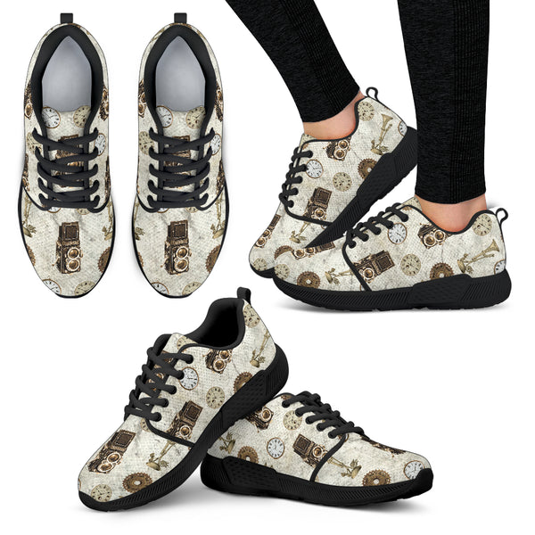 Old Television Steampunk Women Athletic Sneakers - STUDIO 11 COUTURE