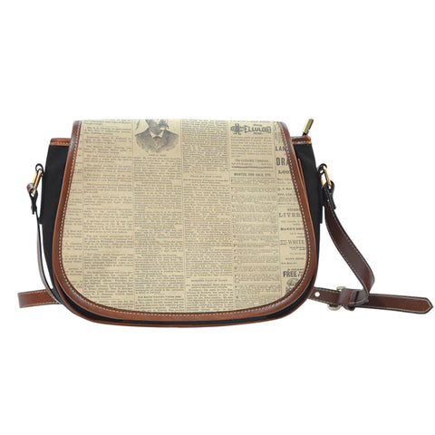 Newspaper (H6) Crossbody Shoulder Canvas Leather Saddle Bag