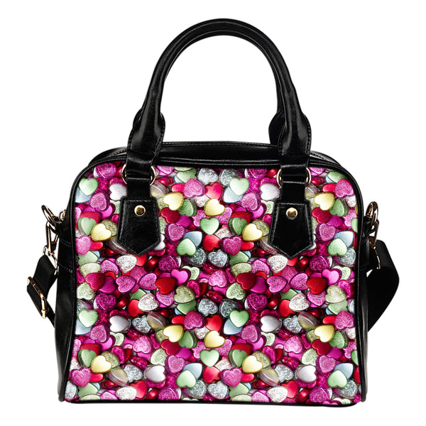 Candy Themed Design #A12 Women Fashion Shoulder Handbag Black Vegan Faux Leather