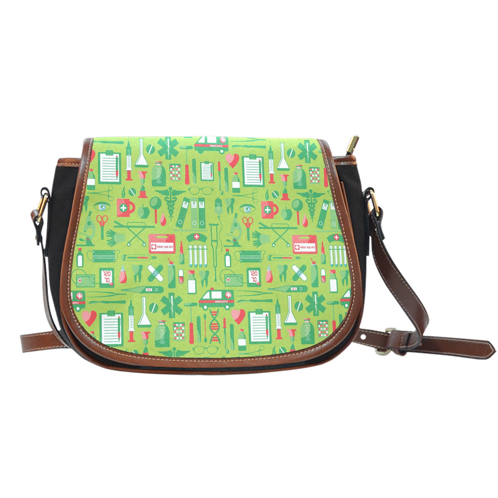 Hospital Theme Design #12 Crossbody Shoulder Canvas Leather Saddle Bag