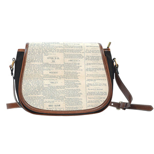 Old Newspaper Themed Design 10 Crossbody Shoulder Canvas Leather Saddle Bag
