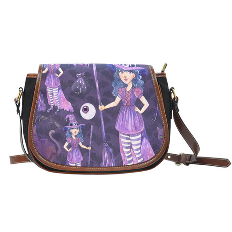 Witch Themed Design 2 Crossbody Shoulder Canvas Leather Saddle Bag