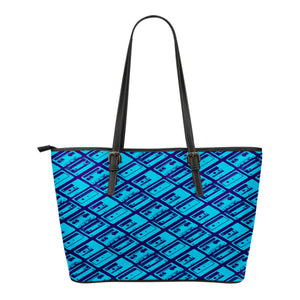 80s Boombox Themed Design C11 Women Small Leather Tote Bag