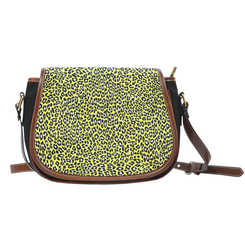 Leopard Print Themed Design 05 Crossbody Shoulder Canvas Leather Saddle Bag