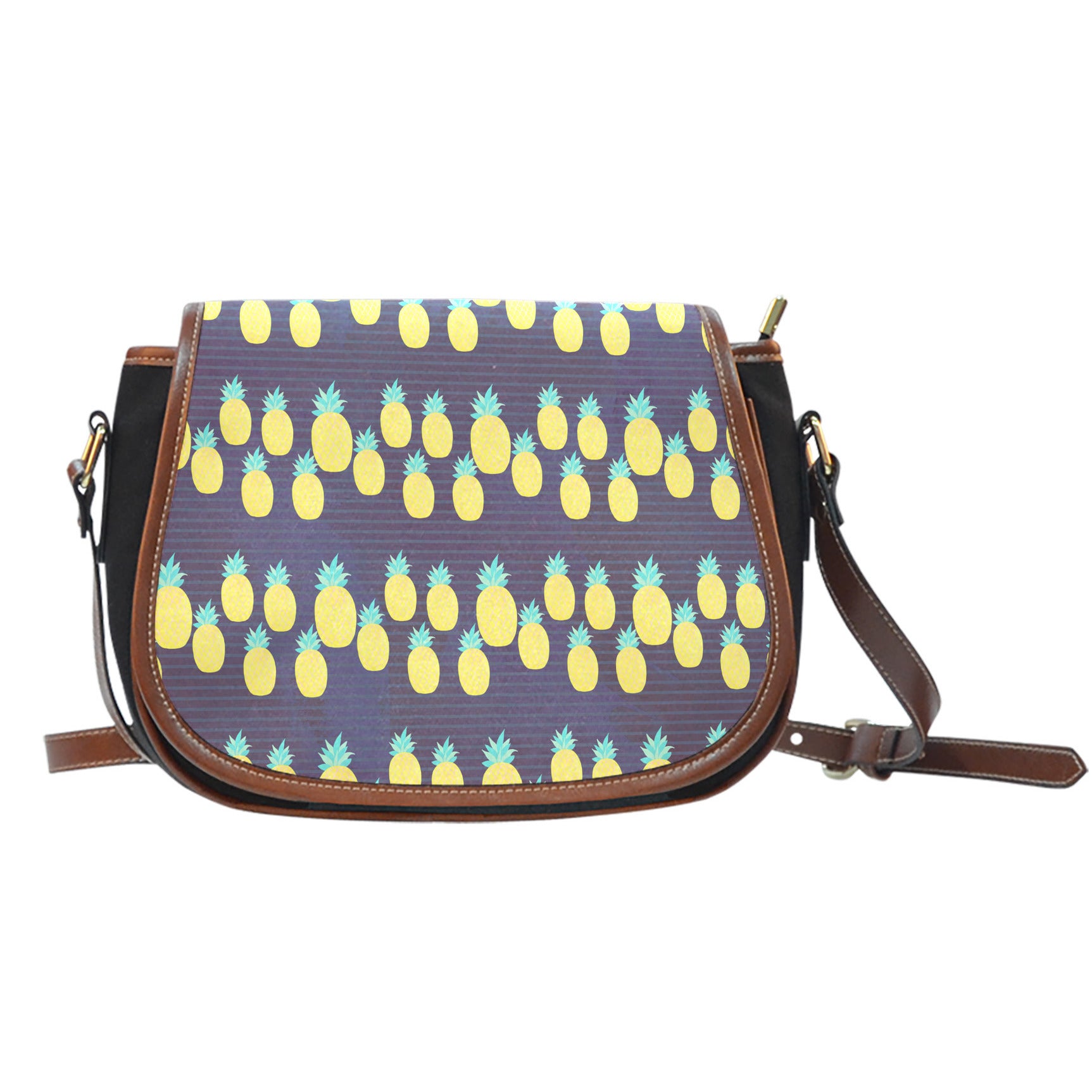 Fruits Themed Design A5 Crossbody Shoulder Canvas Leather Saddle Bag