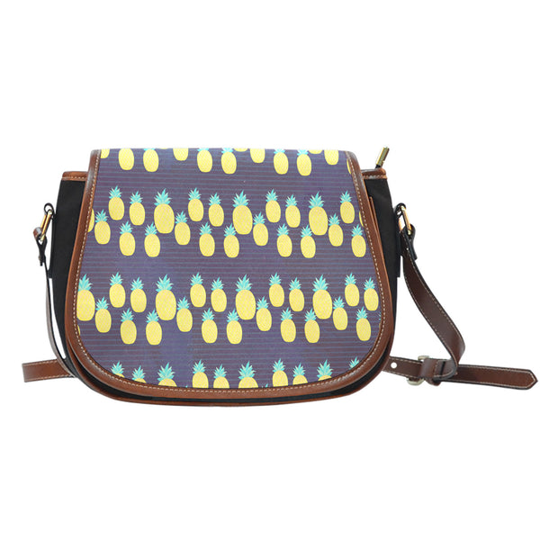 Fruits Themed Design A5 Crossbody Shoulder Canvas Leather Saddle Bag