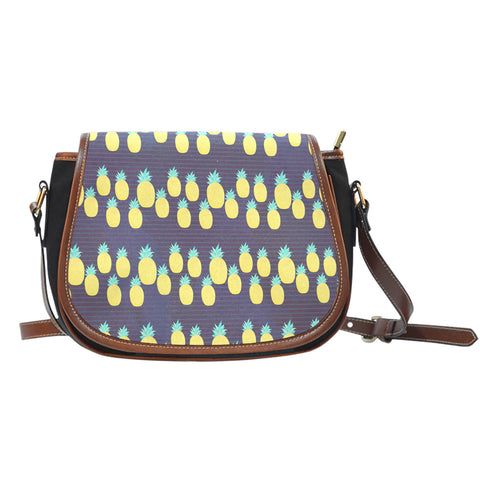 Fruits Themed Design A5 Crossbody Shoulder Canvas Leather Saddle Bag