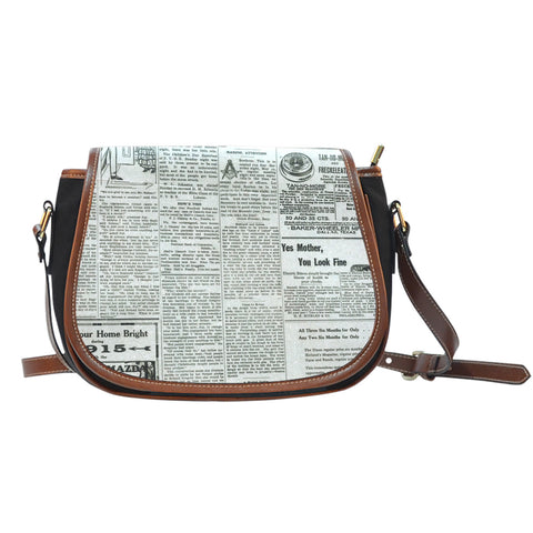 Newspaper (H4) Crossbody Shoulder Canvas Leather Saddle Bag