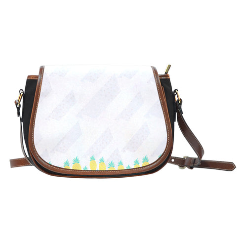 Fruits Themed Design A4 Crossbody Shoulder Canvas Leather Saddle Bag
