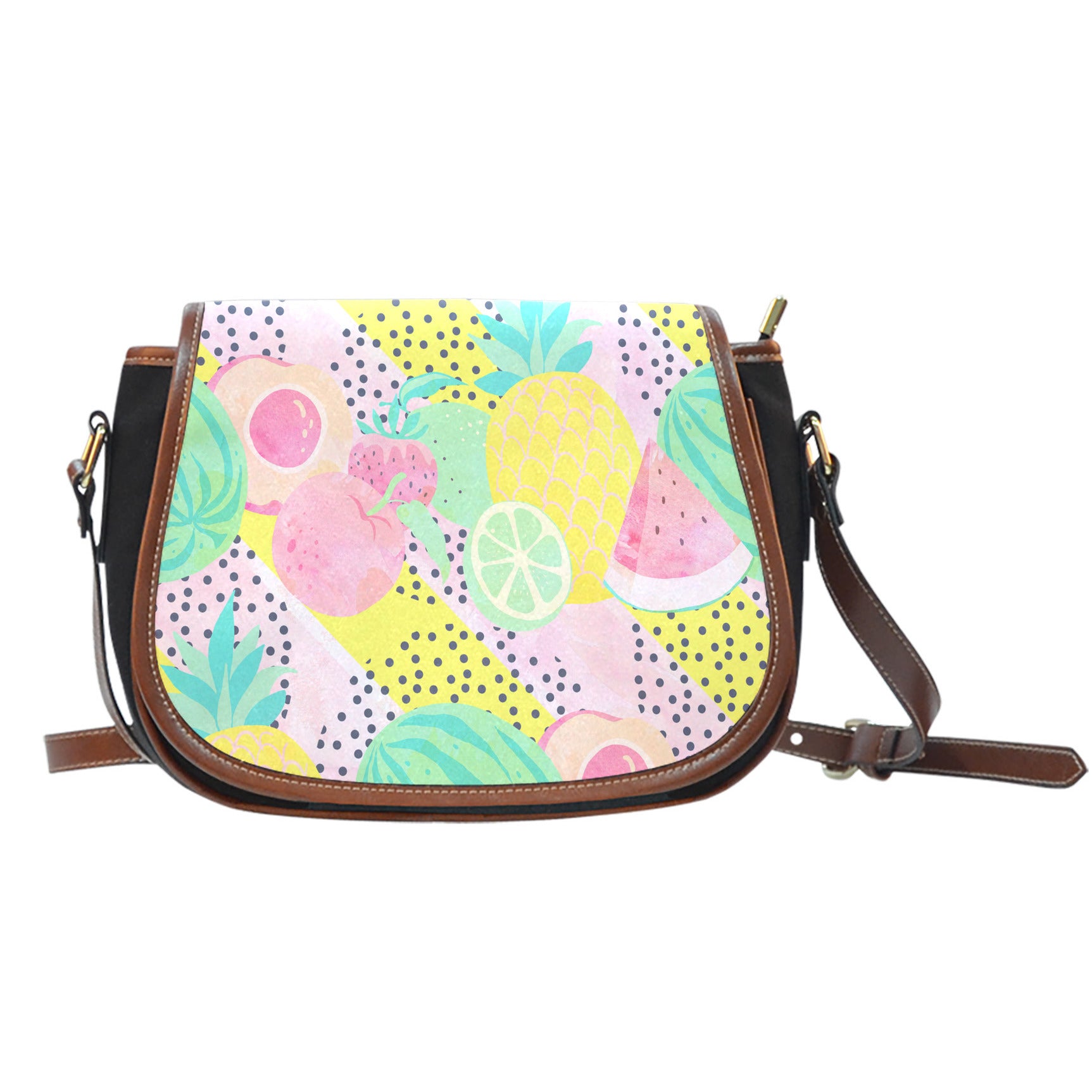 Fruits Themed Design A6 Crossbody Shoulder Canvas Leather Saddle Bag