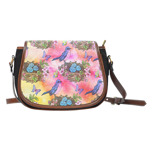 Spring Paper Themed Design 9 Crossbody Shoulder Canvas Leather Saddle Bag