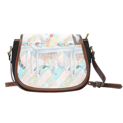 Crafter Fashion Themed Design A4 Crossbody Shoulder Canvas Leather Saddle Bag
