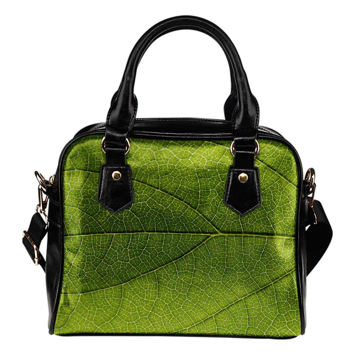 Nature Themed Design B6 Women Fashion Shoulder Handbag Black Vegan Faux Leather