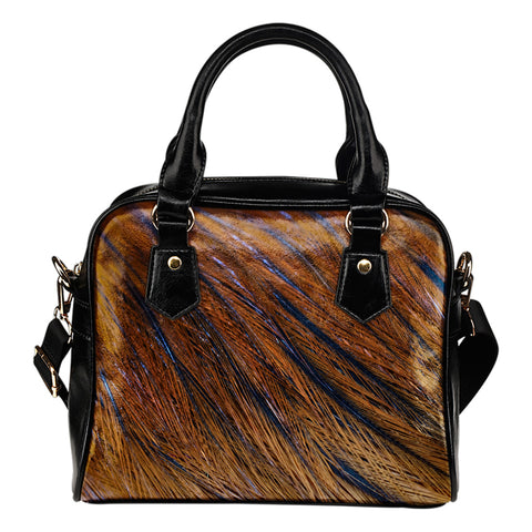 Feather Themed Design #B11 Women Fashion Shoulder Handbag Black Vegan Faux Leather