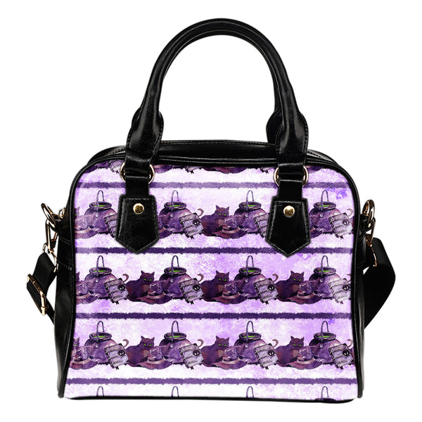 Witch Themed Design B13 Women Fashion Shoulder Handbag Black Vegan Faux Leather