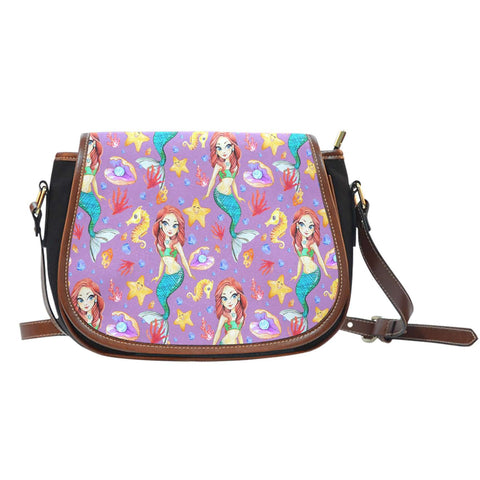 Mermaid Under The Sea Purple Leather Saddle Bag - STUDIO 11 COUTURE