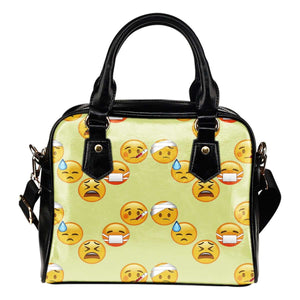 Fun Emojis Sick Theme Women Fashion Shoulder Handbag Black Vegan Faux Leather - STUDIO 11 COUTURE