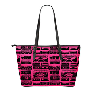 80s Boombox Themed Design C7 Women Small Leather Tote Bag