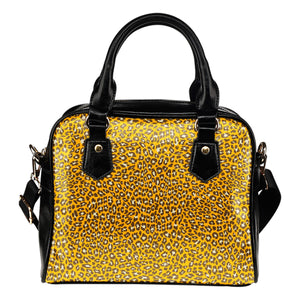Leopard Print Themed Design B14 Women Fashion Shoulder Handbag Black Vegan Faux Leather