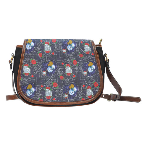 Sugar Skull Themed Design 11 Crossbody Shoulder Canvas Leather Saddle Bag
