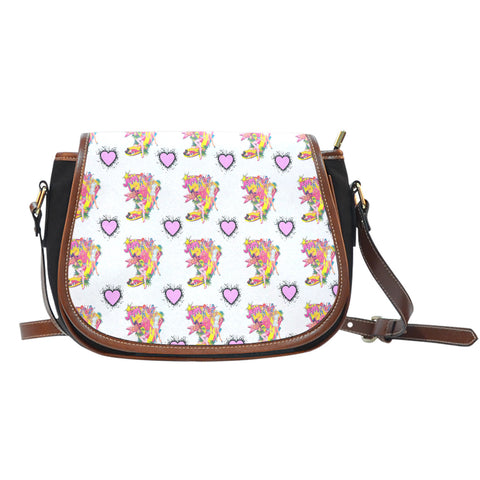 Jems And Holograms Themed Design A3 Crossbody Shoulder Canvas Leather Saddle Bag