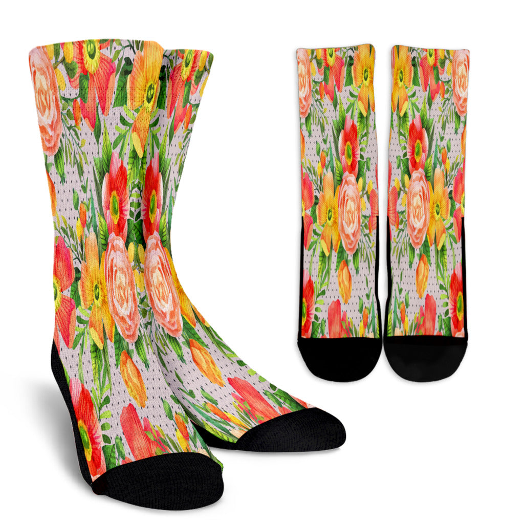 Beautiful Floral Spring Crew Socks
