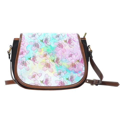 Spring Paper Themed Design 3 Crossbody Shoulder Canvas Leather Saddle Bag