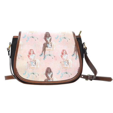 Crafter Fashion Themed Design A15 Crossbody Shoulder Canvas Leather Saddle Bag