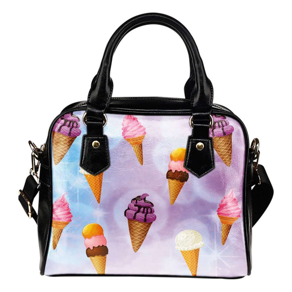 Ice Cream #1 Dessert Kawaii Lolita Theme Women Fashion Shoulder Handbag Black Vegan Faux Leather