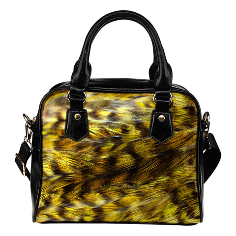 Feather Themed Design #B12 Women Fashion Shoulder Handbag Black Vegan Faux Leather