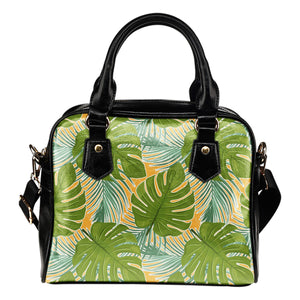 Tropical (A9) Theme Women Fashion Shoulder Handbag Black Vegan Faux Leather