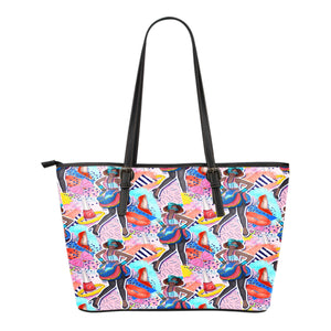 80s Fashion Themed Design C8 Women Small Leather Tote Bag