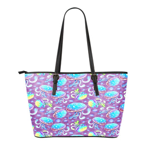 Mermaid Themed Design C7 Women Small Leather Tote Bag