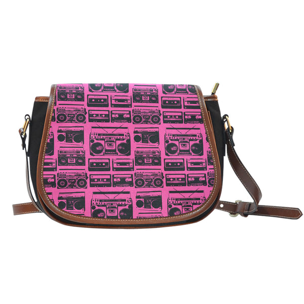 80s Boombox (A1) Crossbody Shoulder Canvas Leather Saddle Bag