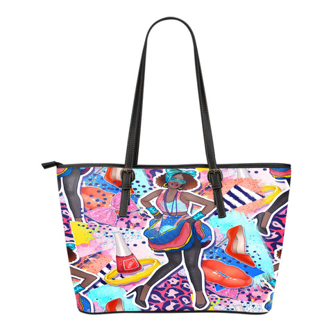 80s Fashion Themed Design C9 Women Small Leather Tote Bag