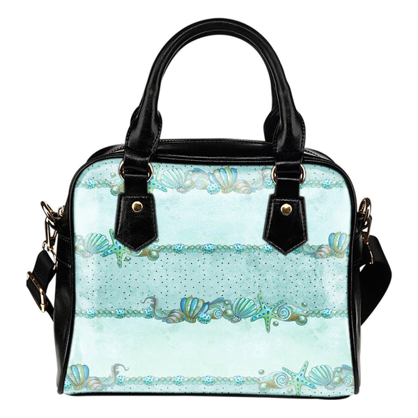 Summer Mermaid Themed Design B9 Women Fashion Shoulder Handbag Black Vegan Faux Leather