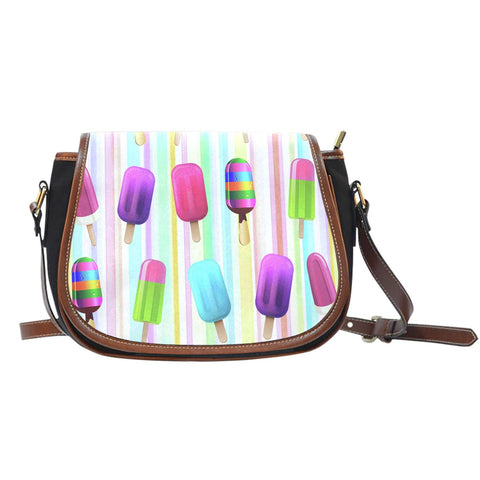 Ice Cream 7 Crossbody Shoulder Canvas Leather Saddle Bag