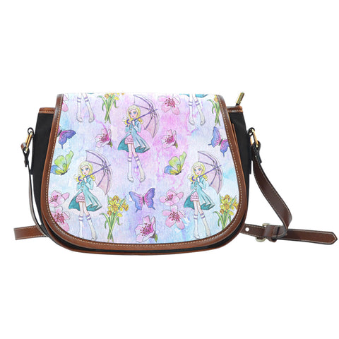 Spring Paper Themed Design 5 Crossbody Shoulder Canvas Leather Saddle Bag