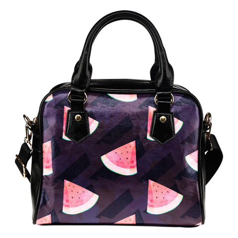 Fruits Themed Design B13 Women Fashion Shoulder Handbag Black Vegan Faux Leather