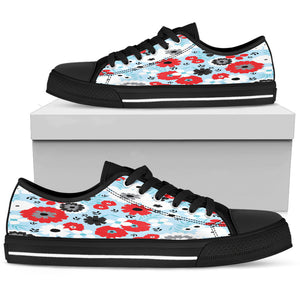 Blue Red White Floral Women Low Top Shoes