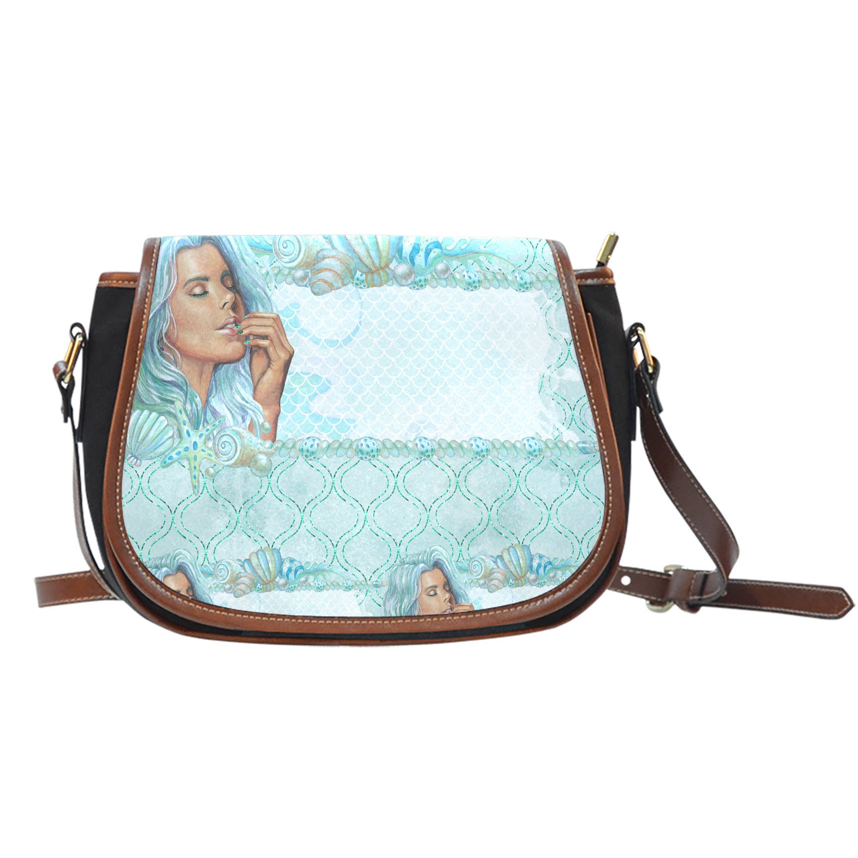 Summer Mermaid Themed Design 2 Crossbody Shoulder Canvas Leather Saddle Bag