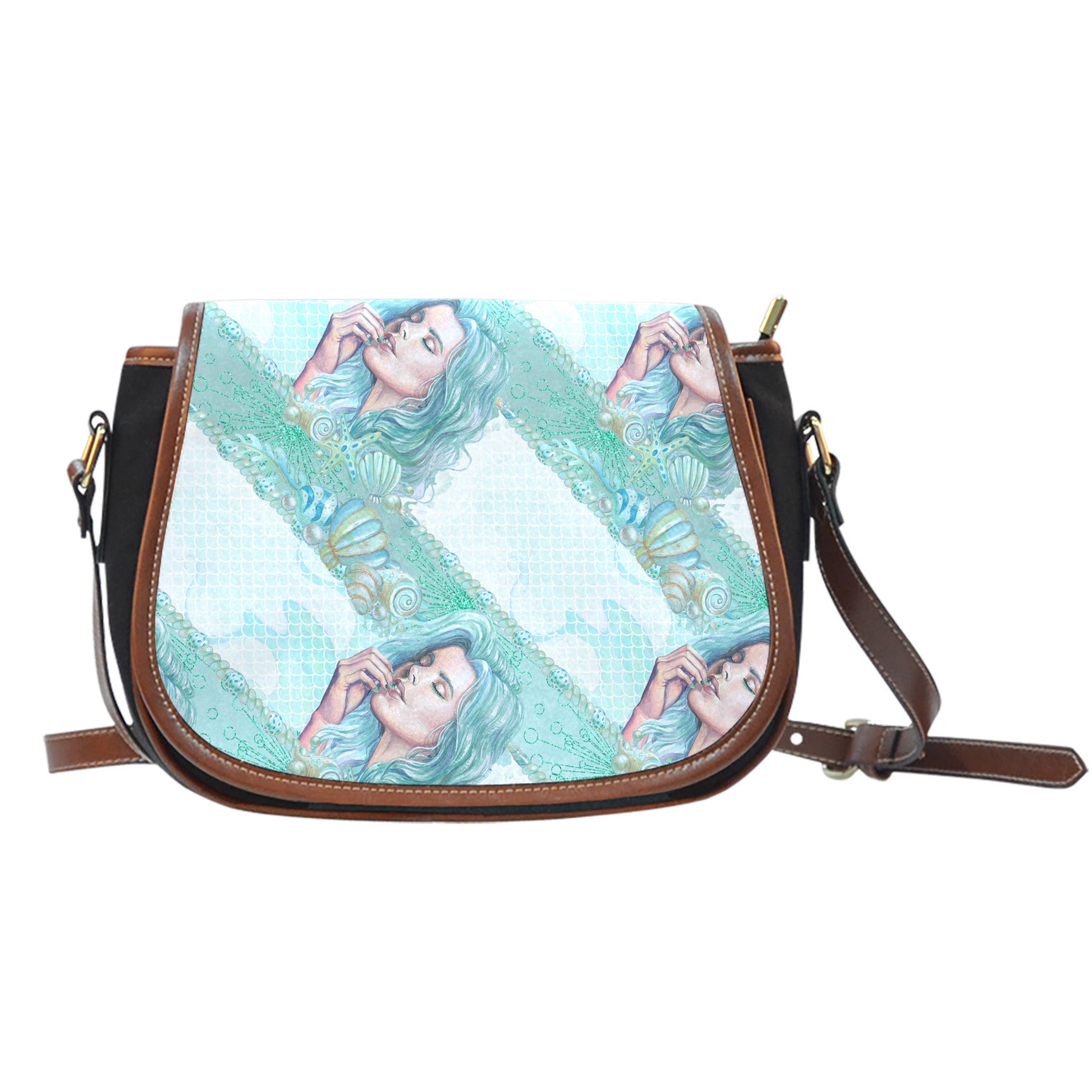 Summer Mermaid Themed Design 1 Crossbody Shoulder Canvas Leather Saddle Bag